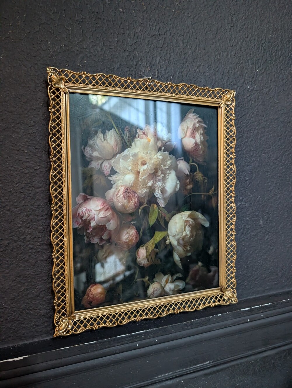 Vintage Ornate Metal Frame W/ Vtg Style Moody floral Still Art Print 11" X 9.25